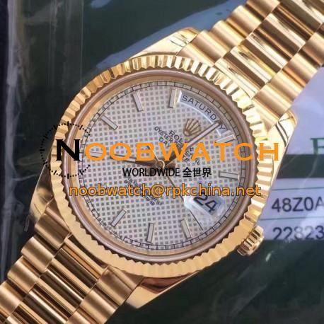 Replica Rolex Day-Date 40 228235 2018 EW Yellow Gold Silver Diagonal Dial Swiss 3255