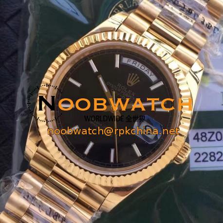 Replica Rolex Day-Date 40 228235 2018 EW Yellow Gold Black Diagonal Dial Swiss 3255