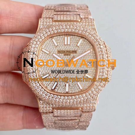 Replica Patek Philippe Nautilus Jumbo 5719/10G-010 2018 N Rose Gold & Diamonds Diamond Dial Swiss 324SC