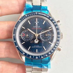 Replica Omega Speedmaster Moonwatch Moonphase Chronograph 304.33.44.52.03.001 BF Stainless Steel Blue Dial Swiss 9300