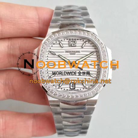 Replica Patek Philippe Nautilus Ladies 7018/1A-001 PF Stainless Steel & Diamonds White Dial Swiss 324 S C