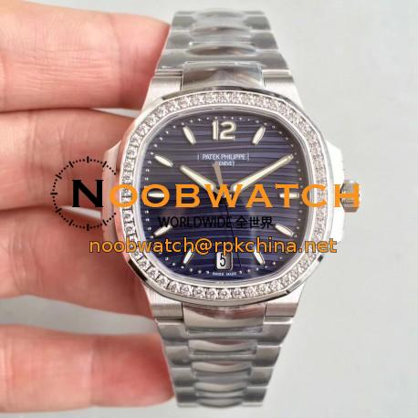 Replica Patek Philippe Nautilus Ladies 7018/1A-010 PF Stainless Steel & Diamonds Blue Dial Swiss 324 S C