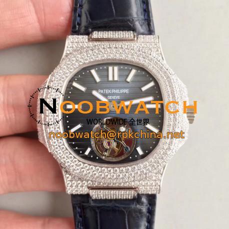 Replica Patek Philippe Nautilus Jumbo 5711 2018 N Stainless Steel & Diamonds Blue Dial Swiss Tourbillon