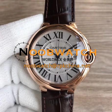 Replica Ballon Bleu De Cartier 42MM WGBB0017 3A 18K Rose Gold Wrapped Silver Dial Swiss 2824-2