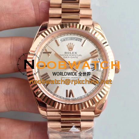 Replica Rolex Day-Date 40 228235 40MM AR Stainless Steel 904L With 18K Rose Gold Wrapped Rhodium Dial Swiss 3255