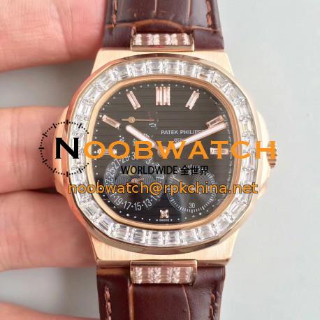 Replica Patek Philippe Nautilus Moonphase 5712R-001 N Rose Gold & Diamond Black Dial Swiss 240 PS IRM C LU