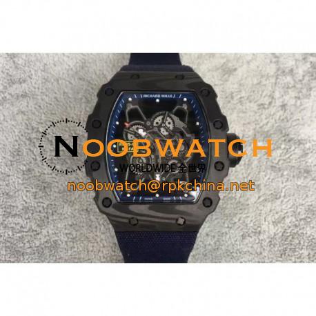 Replica Richard Mille RM35-01 Rafael Nadal Forged Carbon Skeleton Blue Dial Blue Nylon Strap M9015