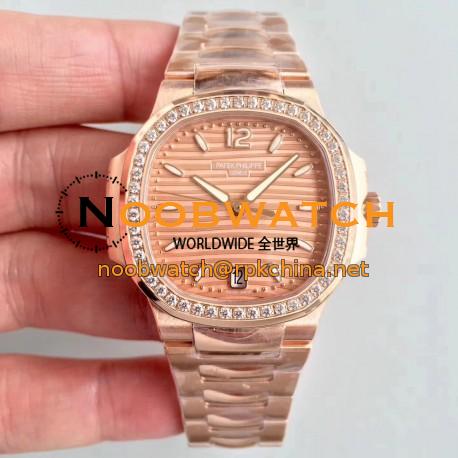 Replica Patek Philippe Ladies Nautilus 7118/1200R PF Rose Gold & Diamonds Rose Gold Dial Swiss 324SC