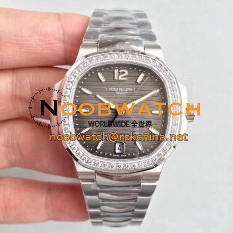 Replica Patek Philippe Nautilus Ladies 7018/1A-011 PF Stainless Steel & Diamonds Anthracite Dial Swiss 324SC