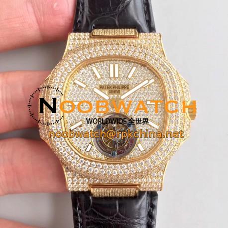 Replica Patek Philippe Nautilus Jumbo 5711 R8 Yellow Gold & Diamonds Diamond Dial Swiss Tourbillon