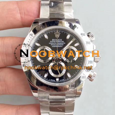 Replica Rolex Daytona Cosmograph 116520 AR Stainless Steel 904L Black Dial Swiss 4130 Run 6@SEC