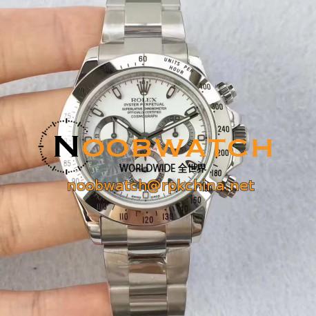 Replica Rolex Daytona Cosmograph 116520 JF Stainless Steel White Dial Swiss 7750 Run 6@SEC