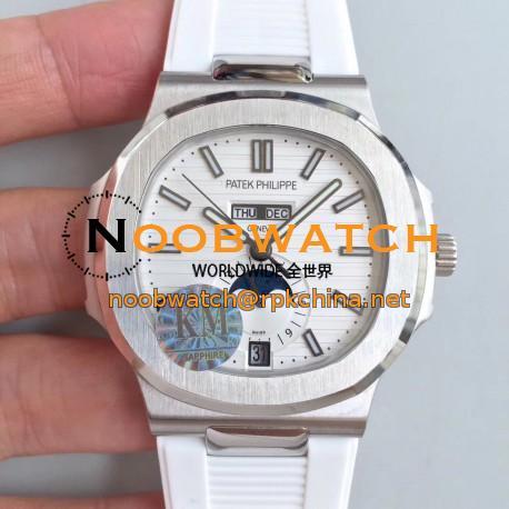 Replica Patek Philippe Nautilus Annual Calendar Moonphase 5726A KM V2 Stainless Steel White Dial Swiss 324 S QA LU 24H/303