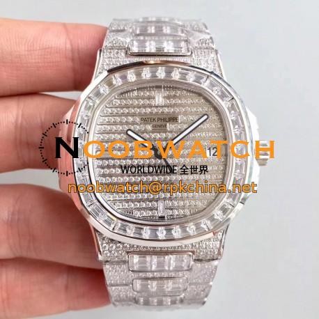 Replica Patek Philippe Nautilus Jumbo 5719/10G-010 DM Stainless Steel & Diamonds Diamond Dial Swiss 324SC