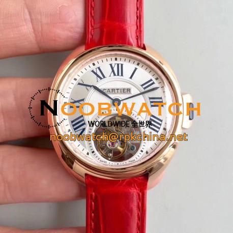 Replica Ballon Bleu De Cartier Flying Tourbillon HPI00716 39MM TF Rose Gold White Dial Swiss 9452MC