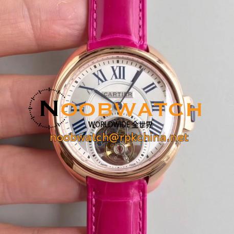 Replica Ballon Bleu De Cartier Flying Tourbillon HPI00716 39MM TF Rose Gold White Dial Swiss 9452MC