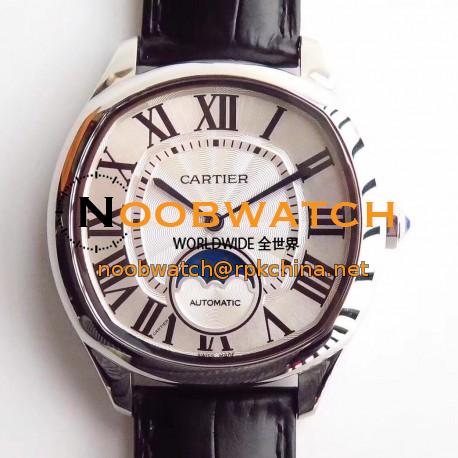 Replica Drive de Cartier Moonphase WSNM0008 N Stainless Steel Silver Dial Swiss 1904-LU MC