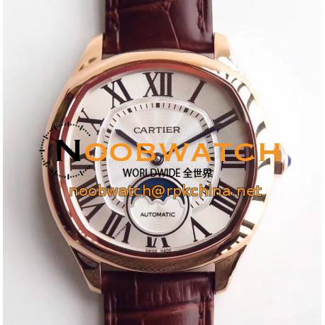 Replica Drive de Cartier Moonphase WGNM0008 N Rose Gold Silver Dial Swiss 1904-LU MC