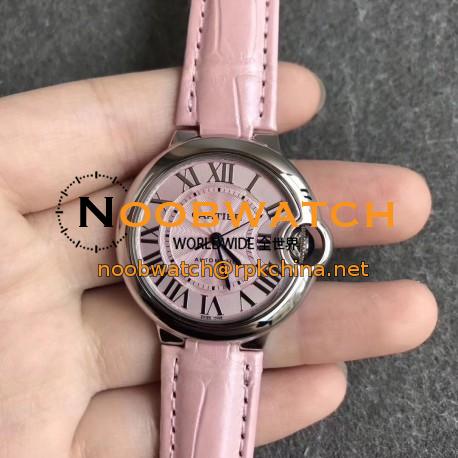 Replica Ballon Bleu De Cartier Ladies 33MM WSBB0002 CR Stainless Steel Pink Dial Swiss Calibre 076