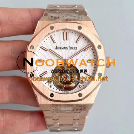 Replica Audemars Piguet Royal Oak Tourbillon Extra Thin 26522 R8 Rose Gold White Dial Swiss 2924