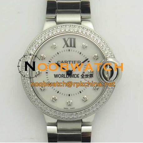 Replica Ballon Bleu De Cartier Ladies 33MM V6 Stainless Steel & Diamond Mother Of Pearl Dial Swiss Ronda Quartz