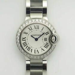 Replica Ballon Bleu De Cartier Ladies 28MM W4BB0015 V6 Stainless Steel & Diamond White Dial Swiss Ronda Quartz