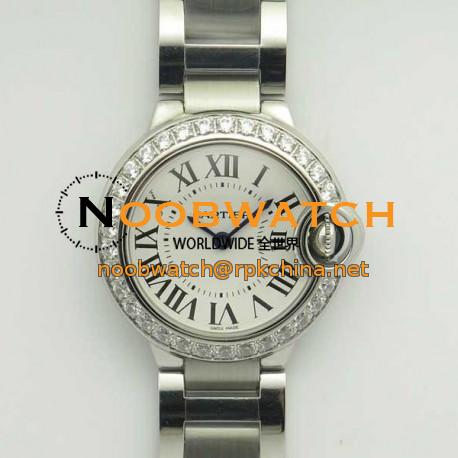 Replica Ballon Bleu De Cartier Ladies 28MM W4BB0015 V6 Stainless Steel & Diamond White Dial Swiss Ronda Quartz