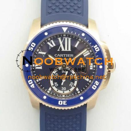 Replica Calibre De Cartier Diver WGCA0009 42MM JF Rose Gold Blue Dial A23J