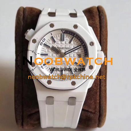 Replica Audemars Piguet Royal Oak Offshore Diver 15707 JF V2 White Ceramic White Dial Swiss 3120