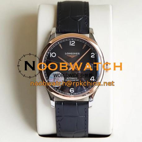 Replica Longines Record L2.821.4.56.2 AF Stainless Steel & Rose Gold Black Dial Swiss L888.4