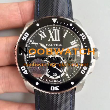 Replica Calibre De Cartier Diver W7100056 42MM JF Stainless Steel Black Dial A23J