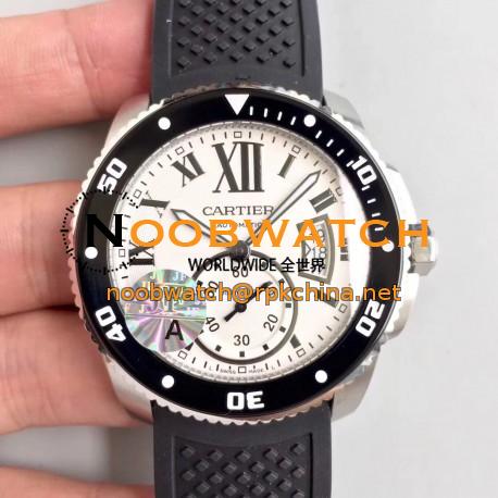 Replica Calibre De Cartier Diver 42MM JF Stainless Steel White Dial A23J