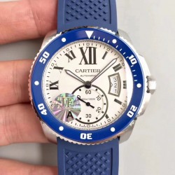 Replica Calibre De Cartier Diver 42MM JF Stainless Steel White Dial A23J