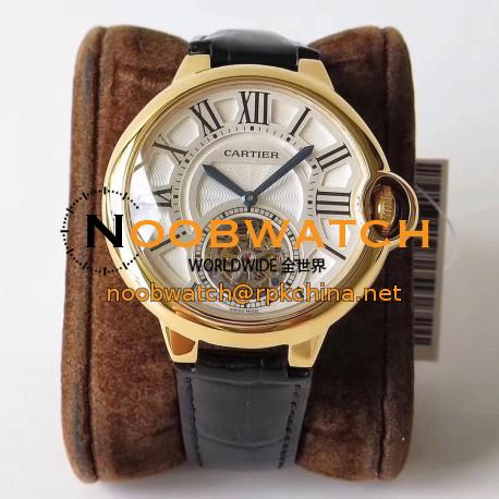 Replica Ballon Bleu De Cartier Flying Tourbillon W6920001 N Yellow Gold Silver Dial Swiss 9452MC