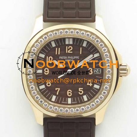 Replica Patek Philippe Aquanaut Luce Ladies 5068R-001 TW Rose Gold & Diamonds Chocolate Dial Swiss 324SC