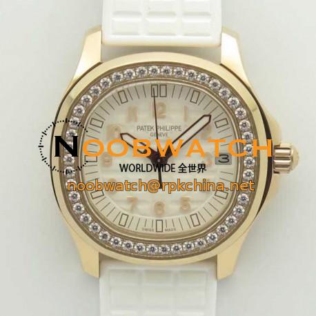 Replica Patek Philippe Aquanaut Luce Ladies 5068R-010 TW Rose Gold & Diamonds White Dial Swiss 324SC