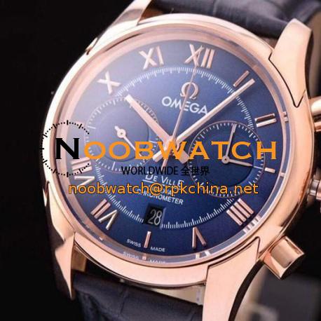 Replica Omega De Ville 42MM Chronograph Rose Gold Blue Dial Swiss 9301