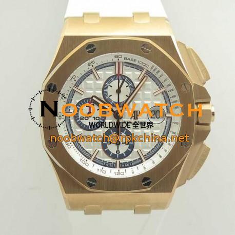 Replica Audemars Piguet Royal Oak Offshore Chronograph 2017 26408OR.OO.A010CA.01 JF V2 Rose Gold White Dial Swiss 3126