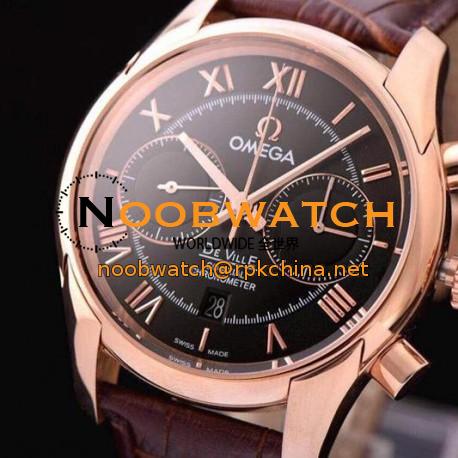 Replica Omega De Ville 42MM Chronograph Rose Gold Black Dial Swiss 9301