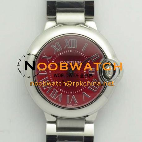 Replica Ballon Bleu De Cartier Ladies 33MM  WSBB0022 V6 Stainless Steel Red Dial Swiss Ronda Quartz