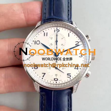 Replica IWC Portugieser Chronograph IW371445 ZF Stainless Steel & Diamonds White Dial Swiss 7750