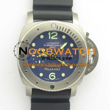 Replica Panerai Luminor Submersible 1950 3 Days GMT Special Edition Pole2Pole PAM719 VS V2 Titanium Blue Dial Swiss P9001