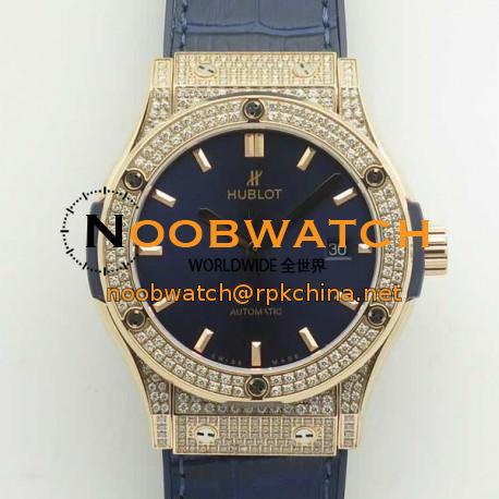 Replica Hublot Classic Fusion King Gold Pave 42MM 511.OX.1181.LR.1704 F16 Rose Gold & Diamonds Blue Dial Swiss 2892