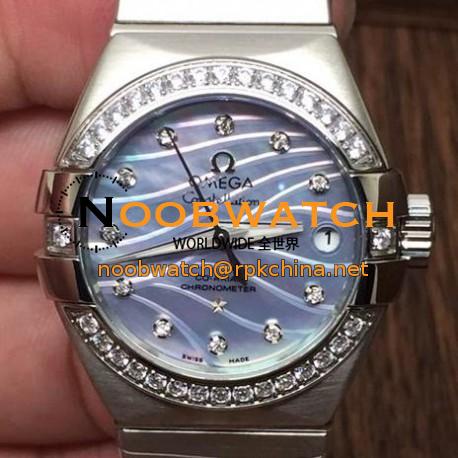 Replica Omega Constellation Double Eagle Lady 27MM Stainless Steel & Diamonds Blue Dial Swiss 8520