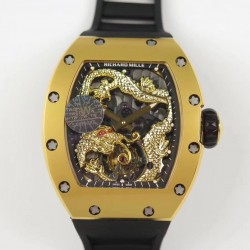 Replica Richard Mille RM057 Tourbillon Dragon  Jackie Chan TW Yellow Gold Black & Yellow Gold Skeleton Dial  Swiss Tourbillon