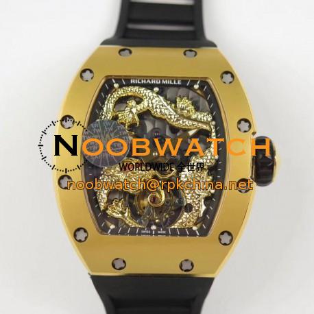 Replica Richard Mille RM057 Tourbillon Dragon  Jackie Chan TW Yellow Gold Black & Yellow Gold Skeleton Dial  Swiss Tourbillon