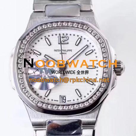 Replica Patek Philippe Nautilus Ladies 7018/1A-001 TW Stainless Steel & Diamonds White Dial Swiss 324SC