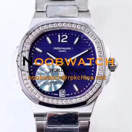 Replica Patek Philippe Nautilus Ladies 7018/1A-010 TW Stainless Steel & Diamonds Blue Dial Swiss 324SC