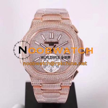 Replica Patek Philippe Nautilus Chronograph 5980/1R-001 PF Rose Gold & Diamonds Diamond Dial Swiss 7750