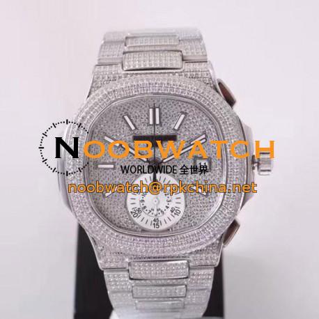 Replica Patek Philippe Nautilus Chronograph 5980 PF Stainless Steel & Diamonds Diamond Dial Swiss 7750